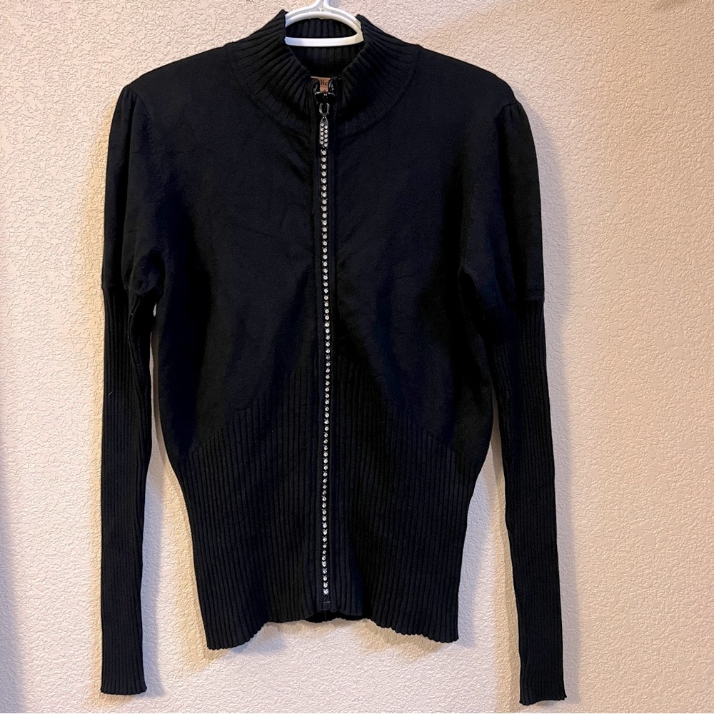 Belldini Crystal Embellished Zipper Sweater